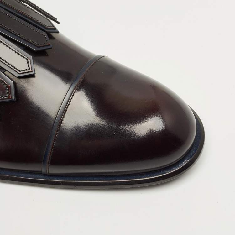 Pre Owned Louis Vuitton Burgundy Leather Norfolk Buckle Derby Size 43