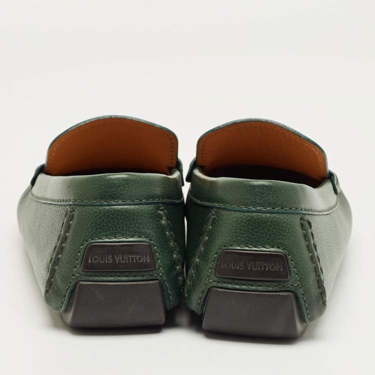 Pre Owned Louis Vuitton Green Leather Monte Carlo Slip On Loafers Size 41.5