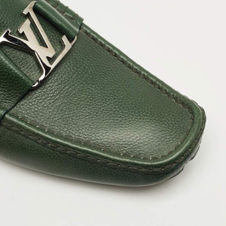 Pre Owned Louis Vuitton Green Leather Monte Carlo Slip On Loafers Size 41.5