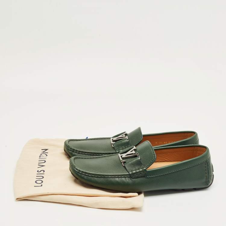 Pre Owned Louis Vuitton Green Leather Monte Carlo Slip On Loafers Size 41.5