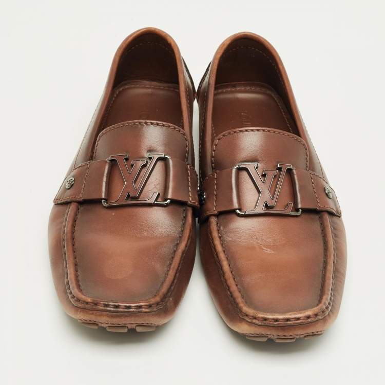 Pre Owned Louis Vuitton Brown Leather Monte Carlo Loafers Size 42
