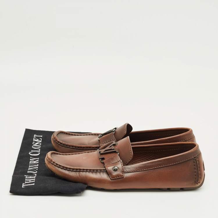 Pre Owned Louis Vuitton Brown Leather Monte Carlo Loafers Size 42