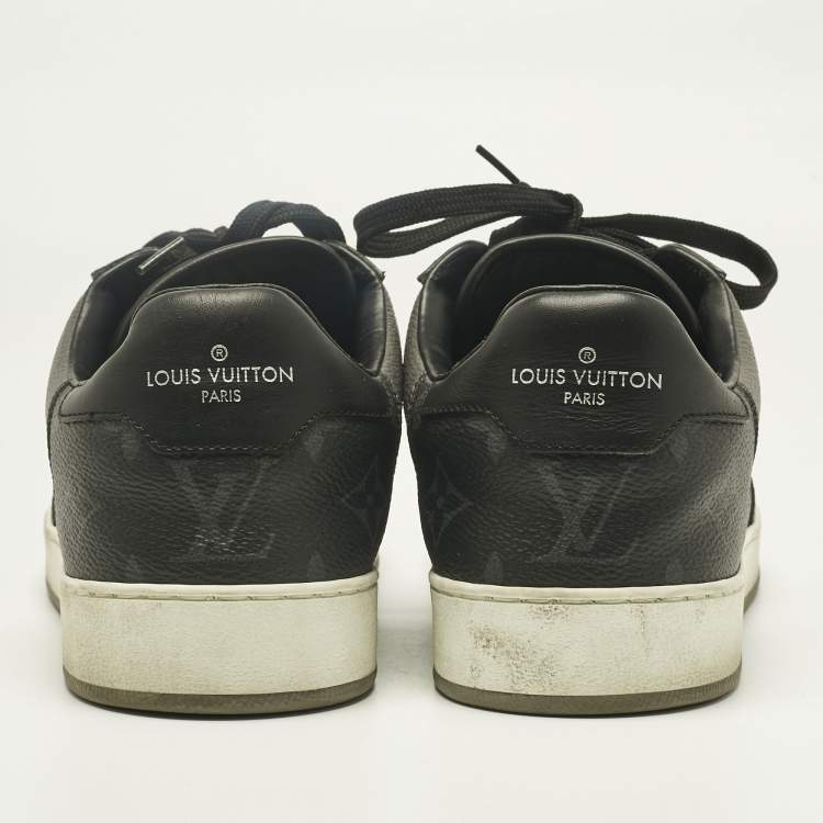 Pre Owned Louis Vuitton Grey/Black Monogram Canvas and Leather Rivoli Lace Up Sneakers  Size 39