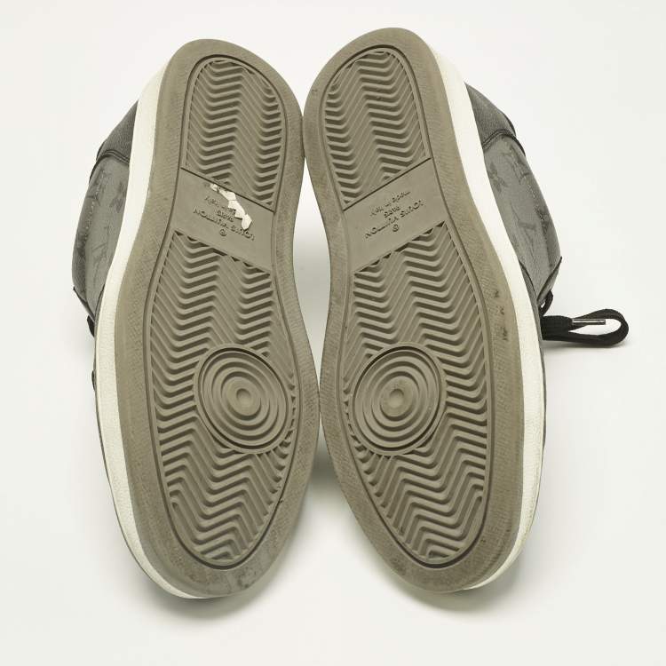 Pre Owned Louis Vuitton Grey/Black Monogram Canvas and Leather Rivoli Lace Up Sneakers  Size 39