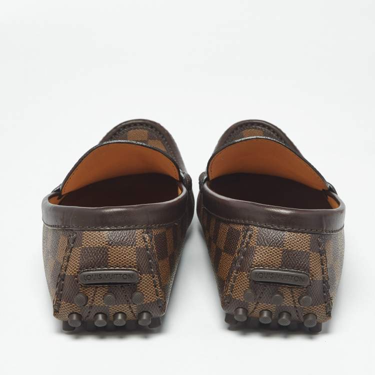 Pre Owned Louis Vuitton Brown Demier Canvas and Leather Hockenheim Loafers Size 42
