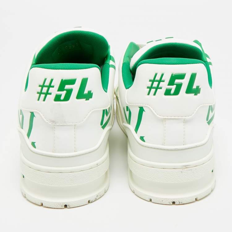 Pre Owned Louis Vuitton Green/White Leather LV Trainer Low Top Sneakers Size 43