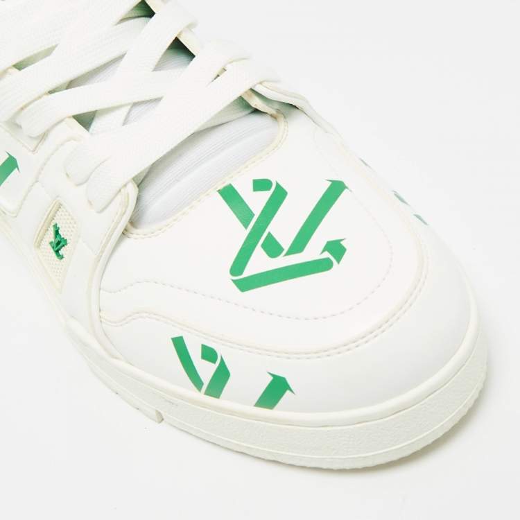 Pre Owned Louis Vuitton Green/White Leather LV Trainer Low Top Sneakers Size 43
