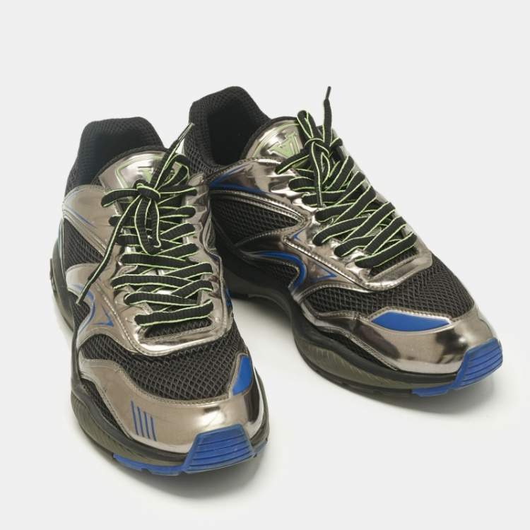 Pre Owned Louis Vuitton Tricolor Mesh and Patent Leather lv trail Lace Up Sneakers Size 42