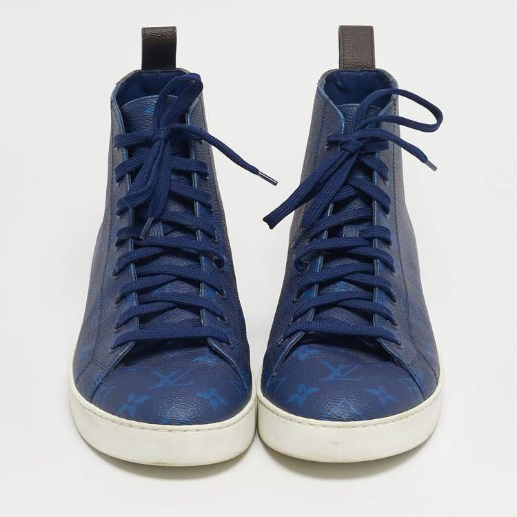 Pre Owned Louis Vuitton Blue/Brown Monogram Canvas Match Up High Top Sneakers Size 41