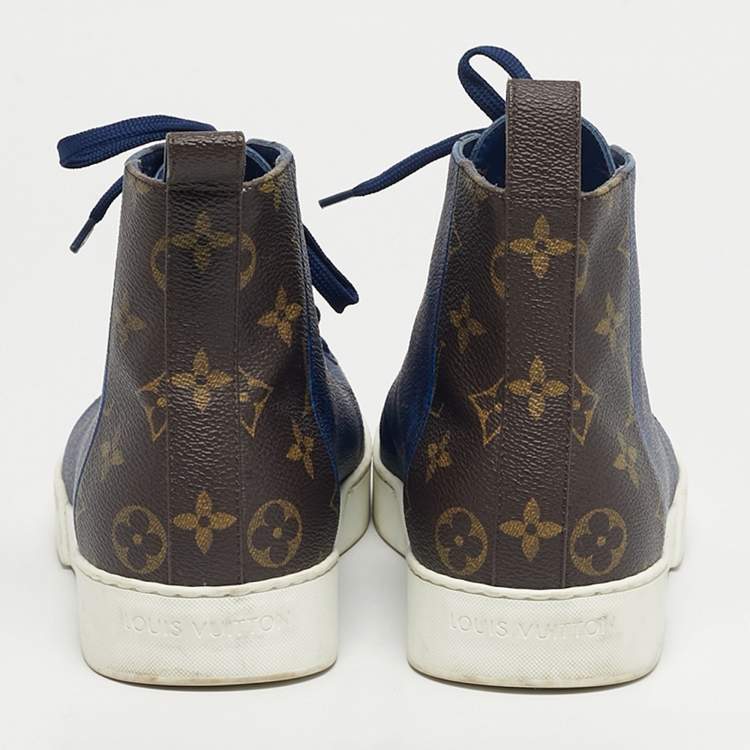 Pre Owned Louis Vuitton Blue/Brown Monogram Canvas Match Up High Top Sneakers Size 41
