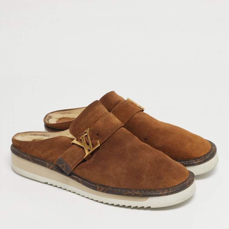 مملوكة مسبقًا Louis Vuitton Brown Suede Shearling Fur Easy Mules Size 42