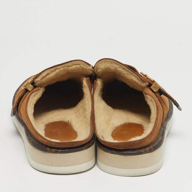 مملوكة مسبقًا Louis Vuitton Brown Suede Shearling Fur Easy Mules Size 42