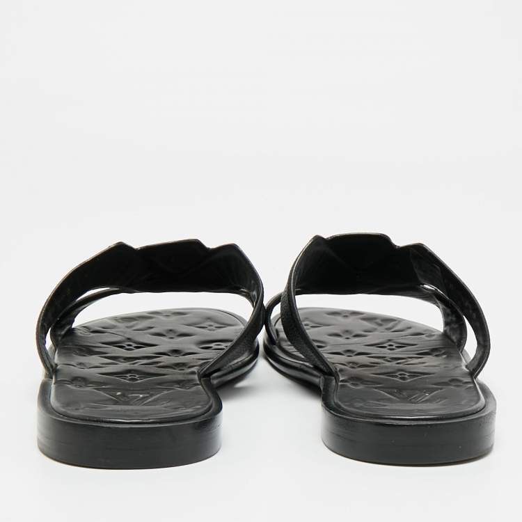 Pre Owned Louis Vuitton Black Leather LV Oasis Flat Slide Sandals Size 41