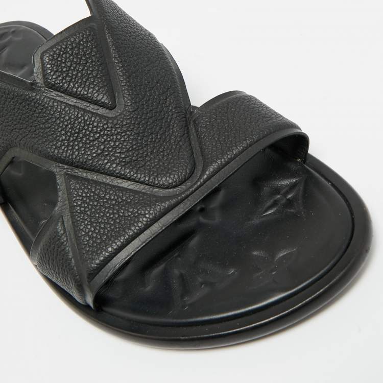 Pre Owned Louis Vuitton Black Leather LV Oasis Flat Slide Sandals Size 41