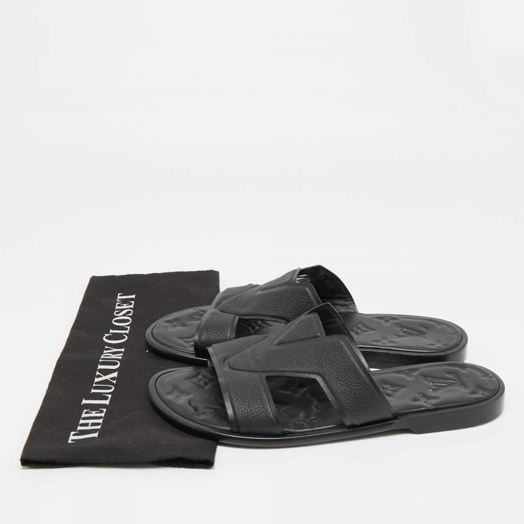 Pre Owned Louis Vuitton Black Leather LV Oasis Flat Slide Sandals Size 41