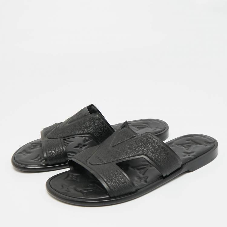 Pre Owned Louis Vuitton Black Leather LV Oasis Flat Slide Sandals Size 41