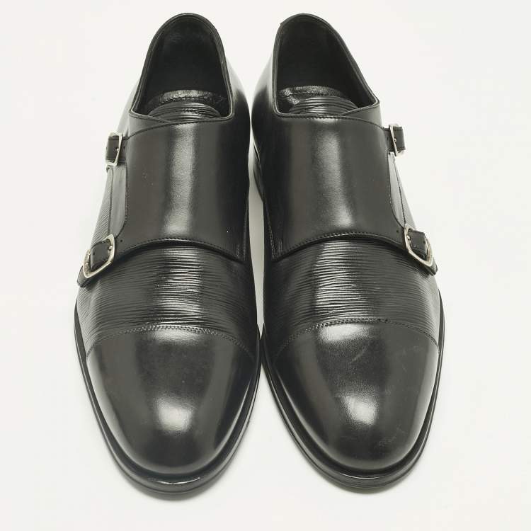 Pre Owned Louis Vuitton Black Epi Leather Double Buckle Monk Strap Size 43