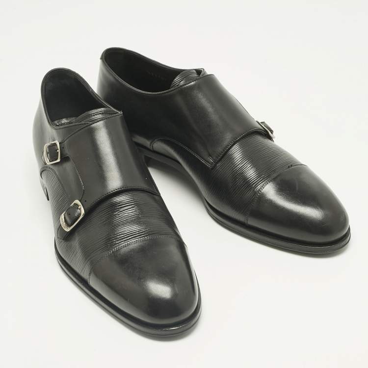 Pre Owned Louis Vuitton Black Epi Leather Double Buckle Monk Strap Size 43
