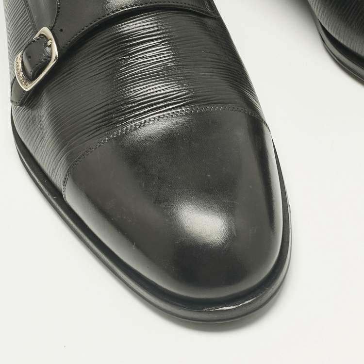 Pre Owned Louis Vuitton Black Epi Leather Double Buckle Monk Strap Size 43