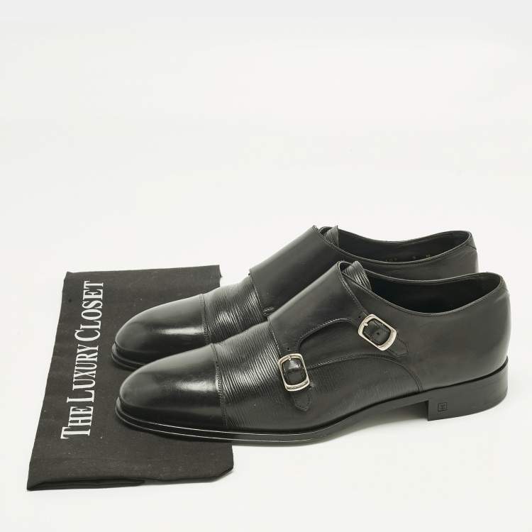 Pre Owned Louis Vuitton Black Epi Leather Double Buckle Monk Strap Size 43