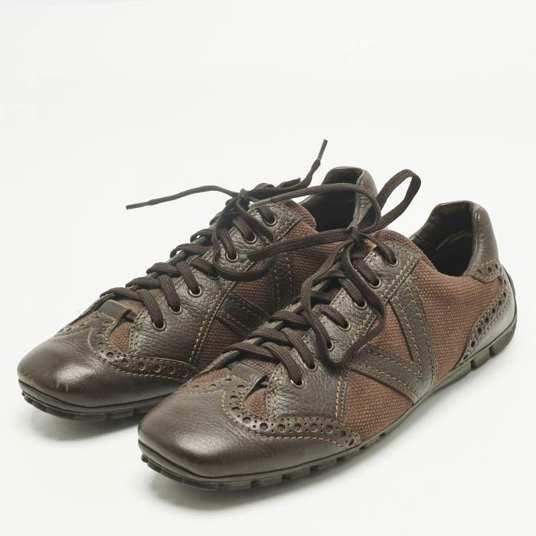 Pre Owned Louis Vuitton Brown Leather Lace Up Brogue Sneakers Size 42.5