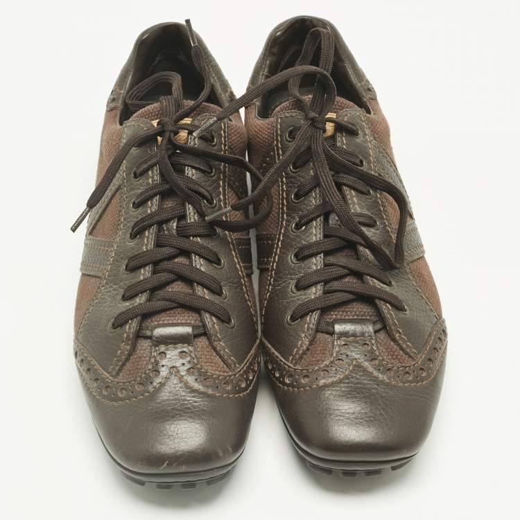 Pre Owned Louis Vuitton Brown Leather Lace Up Brogue Sneakers Size 42.5