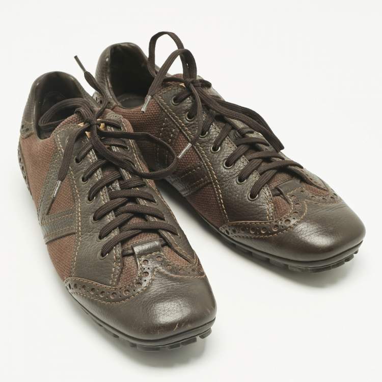 Pre Owned Louis Vuitton Brown Leather Lace Up Brogue Sneakers Size 42.5