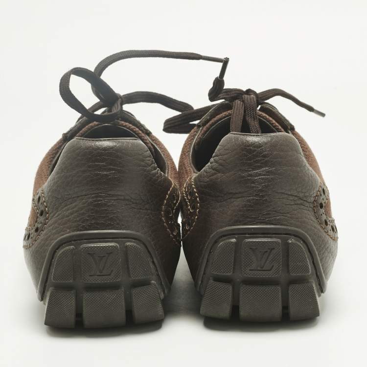 Pre Owned Louis Vuitton Brown Leather Lace Up Brogue Sneakers Size 42.5