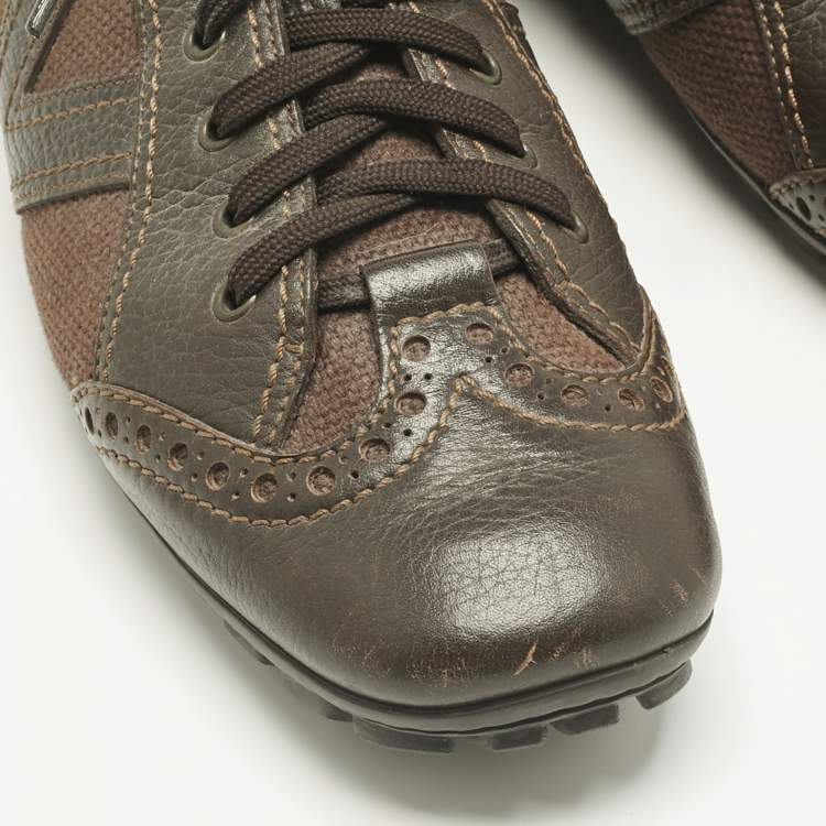 Pre Owned Louis Vuitton Brown Leather Lace Up Brogue Sneakers Size 42.5