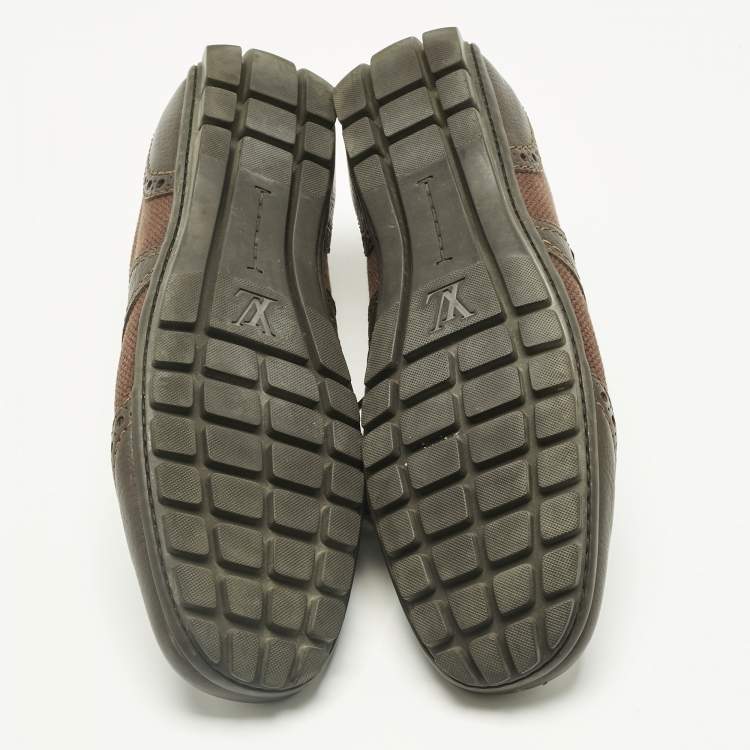 Pre Owned Louis Vuitton Brown Leather Lace Up Brogue Sneakers Size 42.5