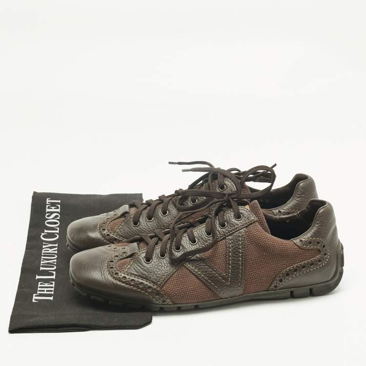 Pre Owned Louis Vuitton Brown Leather Lace Up Brogue Sneakers Size 42.5