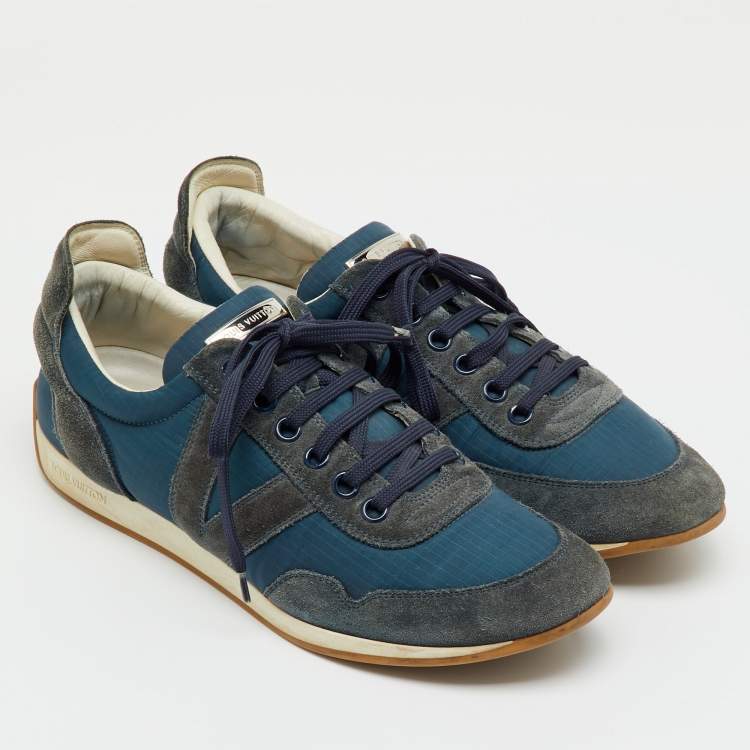 Pre Owned Louis Vuitton Blue/Grey Fabric and Suede Low Top Sneakers Size 41