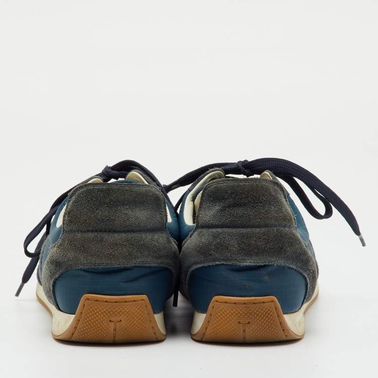 Pre Owned Louis Vuitton Blue/Grey Fabric and Suede Low Top Sneakers Size 41