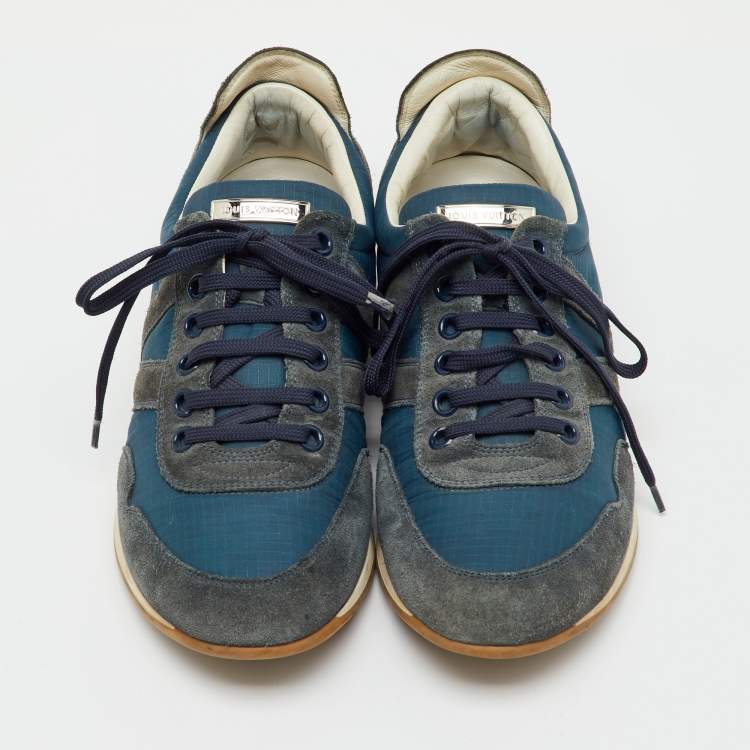 Pre Owned Louis Vuitton Blue/Grey Fabric and Suede Low Top Sneakers Size 41
