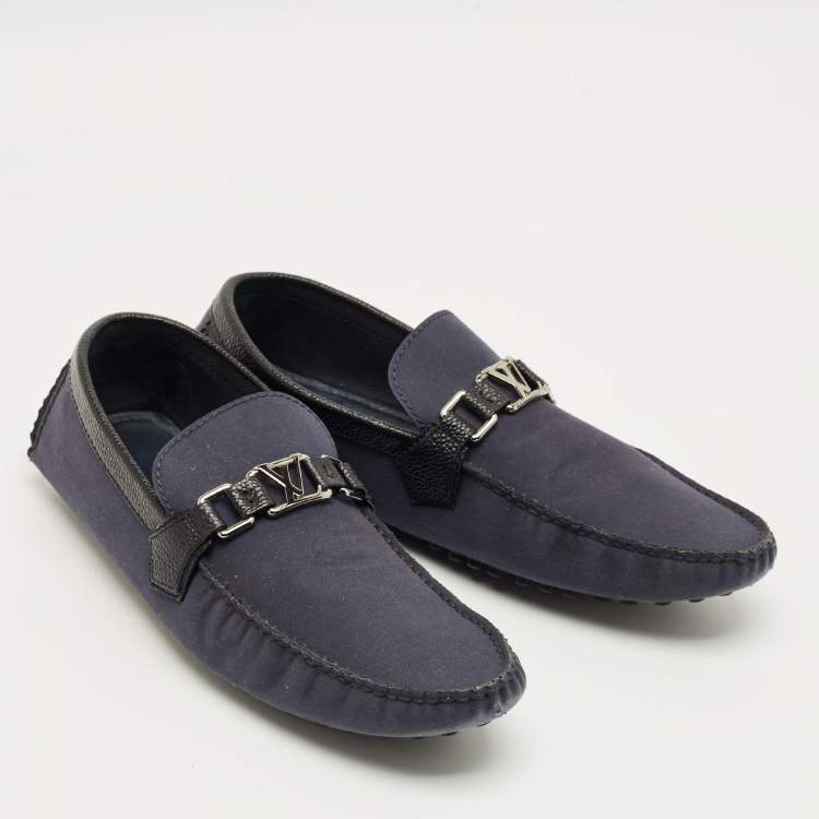 Pre Owned Louis Vuitton Navy Blue Fabric and Leather Hockenheim Loafers Size 44