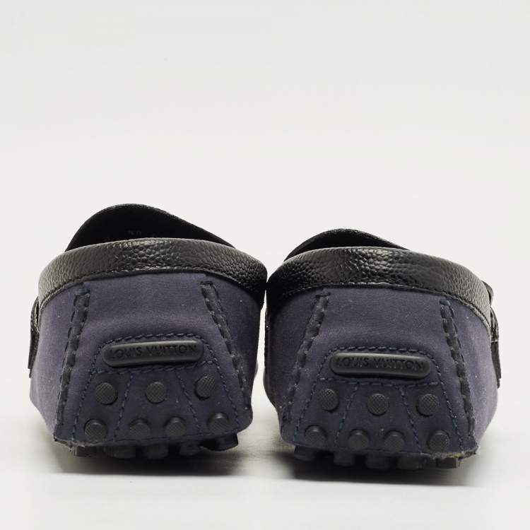 Pre Owned Louis Vuitton Navy Blue Fabric and Leather Hockenheim Loafers Size 44