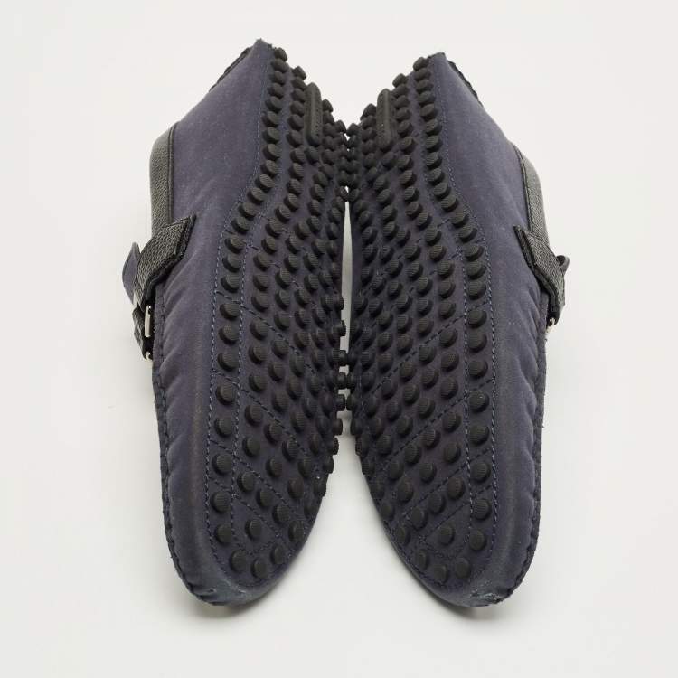 Pre Owned Louis Vuitton Navy Blue Fabric and Leather Hockenheim Loafers Size 44