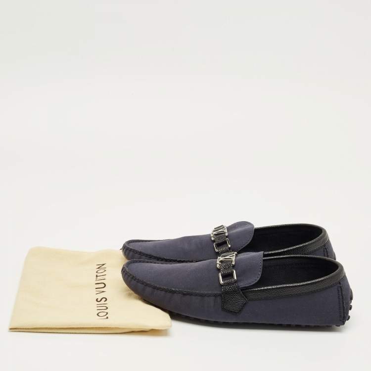 Pre Owned Louis Vuitton Navy Blue Fabric and Leather Hockenheim Loafers Size 44
