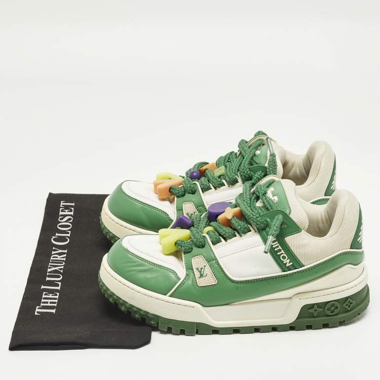 Pre Owned Louis Vuitton LV Trainer Maxi Size 40 Green/White Fabric and Leather Lace Up Sneakers