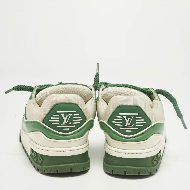 Pre Owned Louis Vuitton LV Trainer Maxi Size 40 Green/White Fabric and Leather Lace Up Sneakers