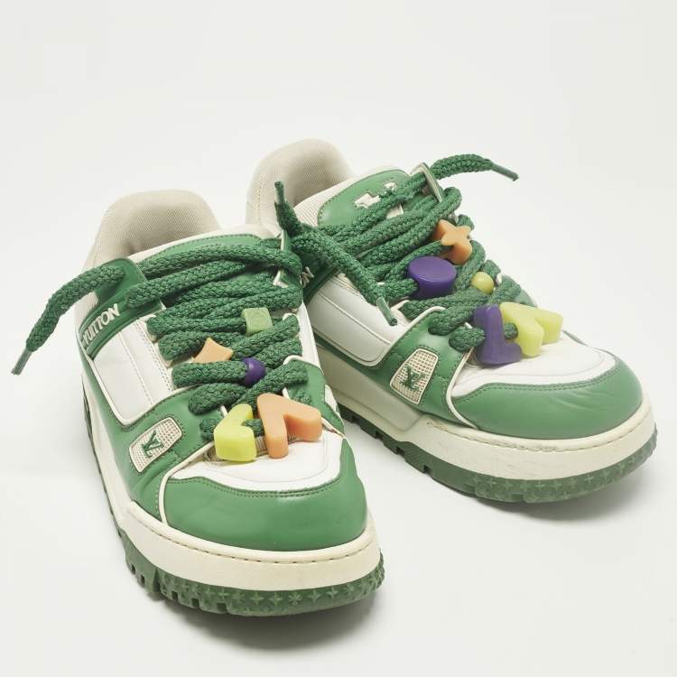 Pre Owned Louis Vuitton LV Trainer Maxi Size 40 Green/White Fabric and Leather Lace Up Sneakers