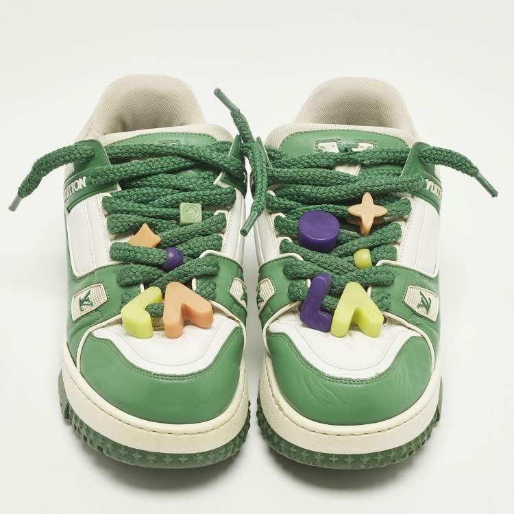 Pre Owned Louis Vuitton LV Trainer Maxi Size 40 Green/White Fabric and Leather Lace Up Sneakers