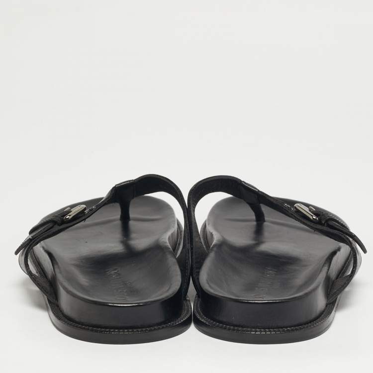 Pre Owned Louis Vuitton Size 43 Black Leather Damier Thong Flat Slides