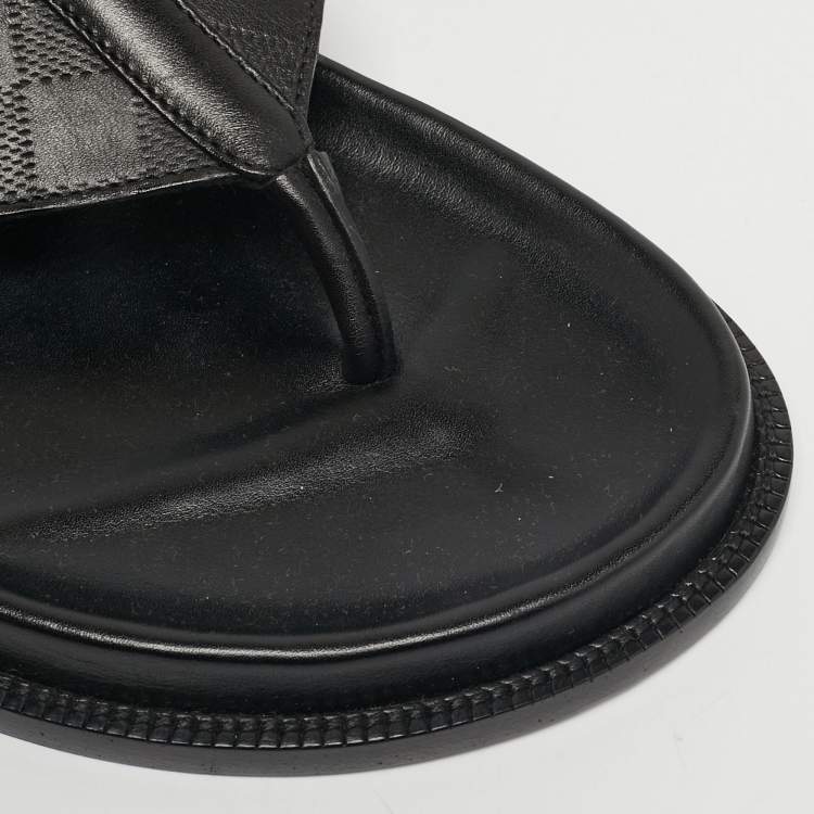 Pre Owned Louis Vuitton Size 43 Black Leather Damier Thong Flat Slides
