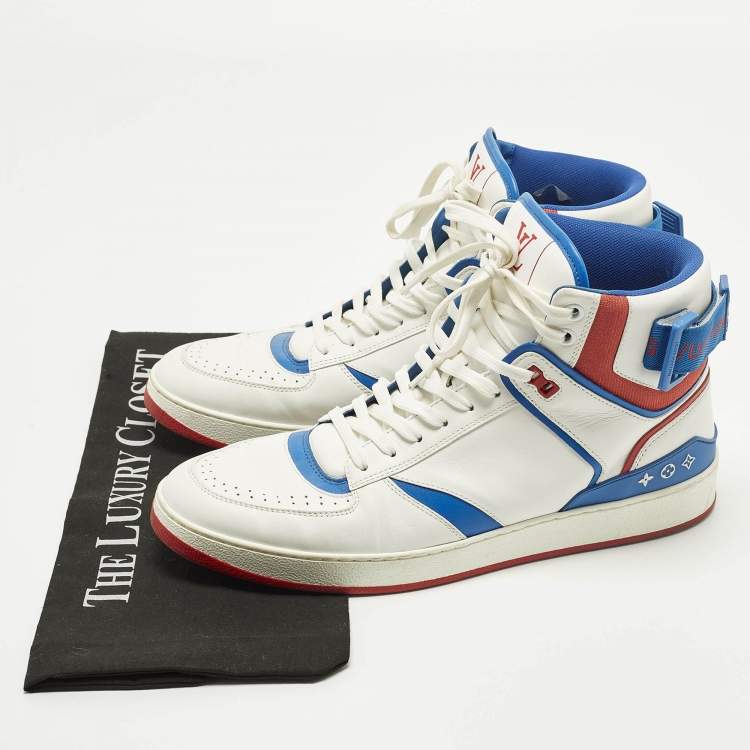 Pre Owned Louis Vuitton Rivoli Size 42 White/Blue Leather High Top Sneakers