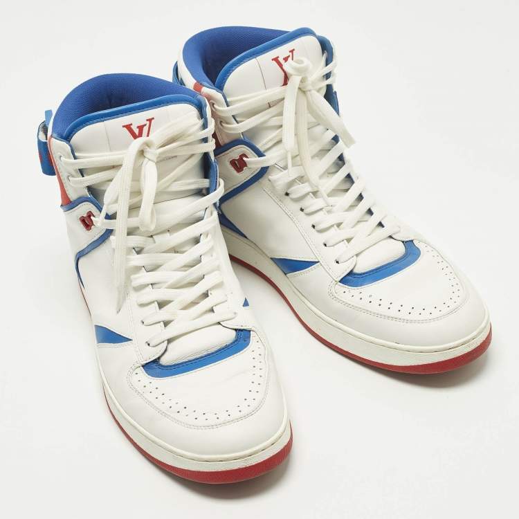 Pre Owned Louis Vuitton Rivoli Size 42 White/Blue Leather High Top Sneakers