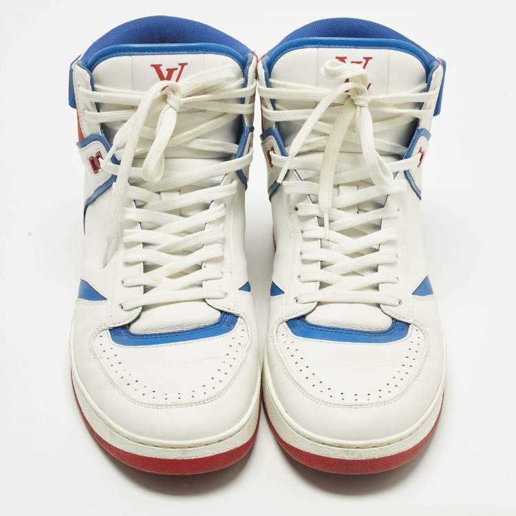 Pre Owned Louis Vuitton Rivoli Size 42 White/Blue Leather High Top Sneakers