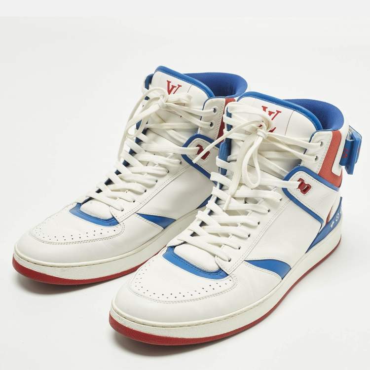 Pre Owned Louis Vuitton Rivoli Size 42 White/Blue Leather High Top Sneakers