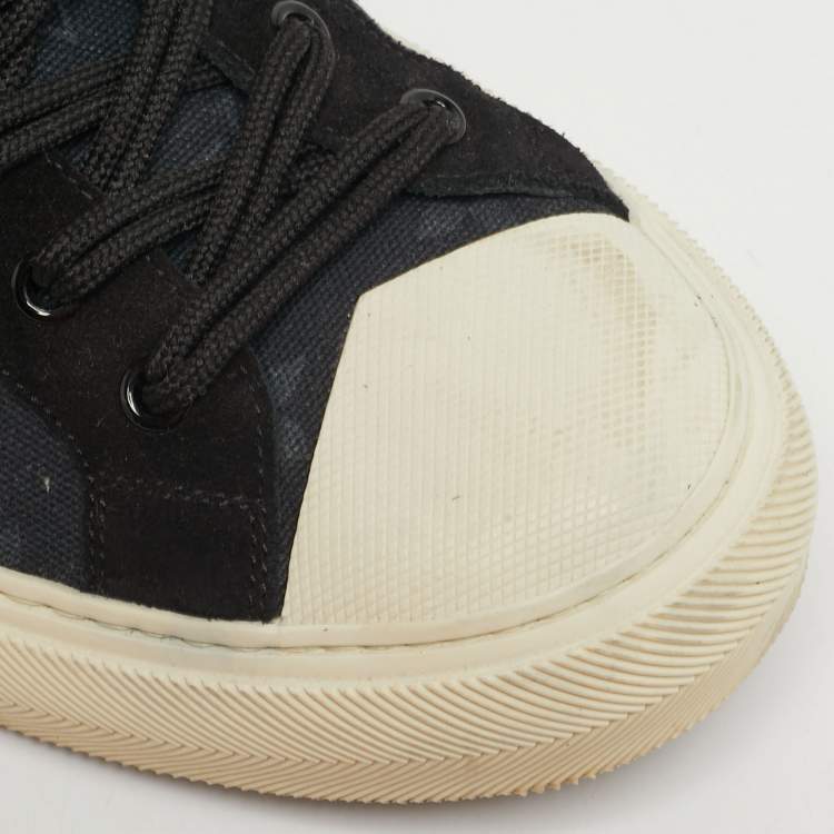 Pre Owned Louis Vuitton Tattoo Size 43 Navy Blue Monogram Canvas and Suede High Top Sneakers