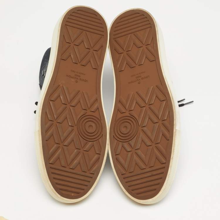 Pre Owned Louis Vuitton Tattoo Size 43 Navy Blue Monogram Canvas and Suede High Top Sneakers